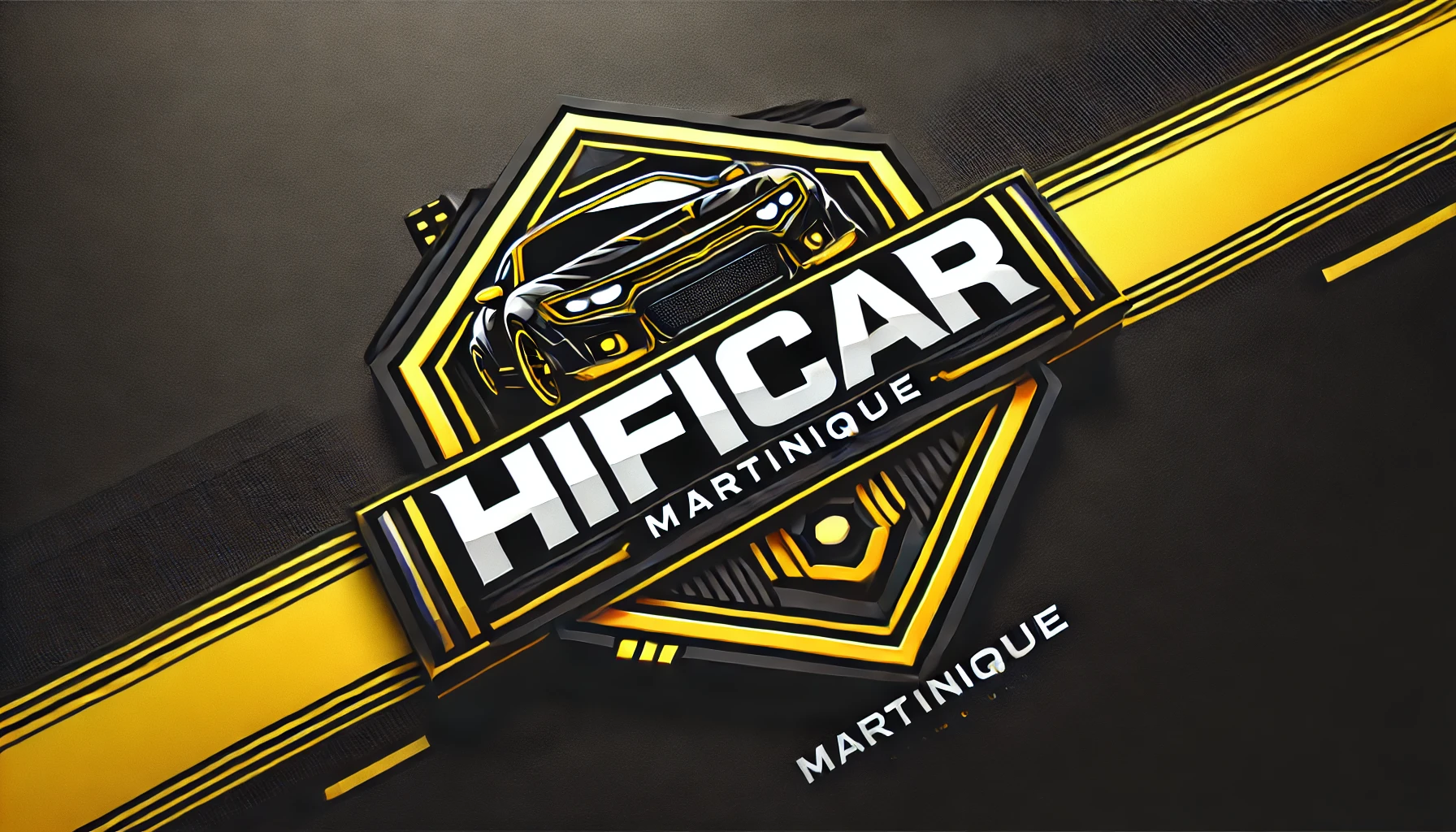 DALL·E 2024-09-16 17.12.19 - A vibrant and modern banner logo for 'HifiCar' with a black and yellow color scheme. The design should feature a moderately detailed style with clean